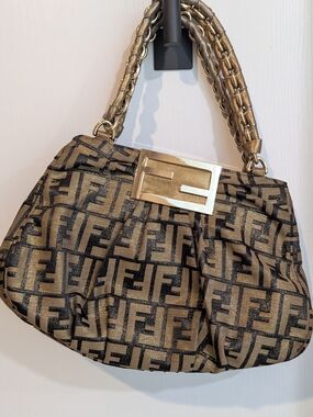 Fendi Metallic Zucca Mia Tote Bag in brown and gold